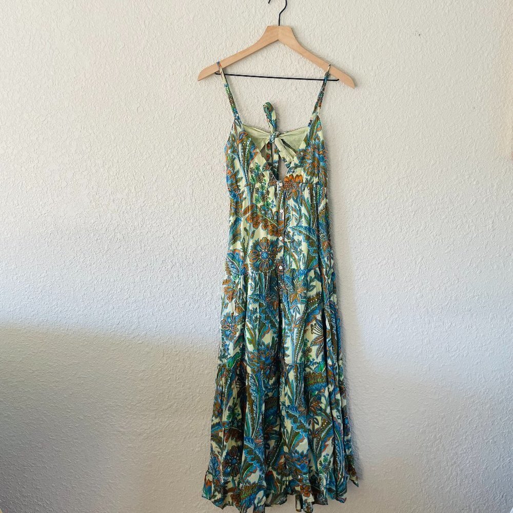 NWT House of Harlow Boho Floral Ivory/Blue Open Tie Cami Back Maxi Dress